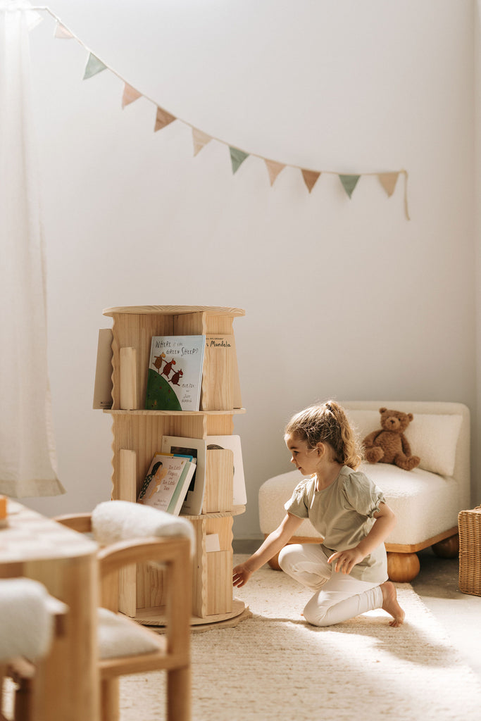 Lorwyn Kids Rotating Bookshelf by Hamlet Kids Room (White with Teal Ac –  The Clean Room PH